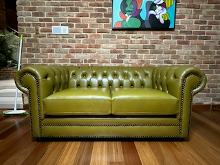 Green leather Chesterfield