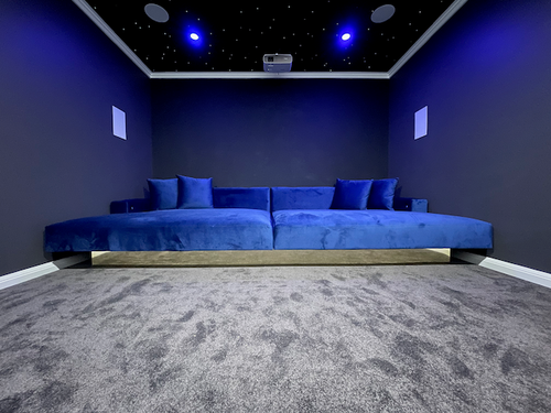 Blue velvet daybed with brass base