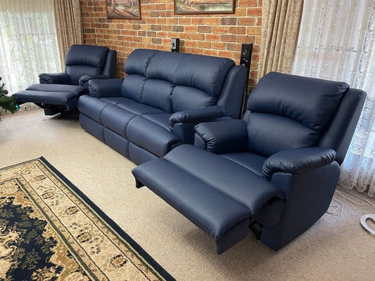 LIMA 3 SEATER + MANUAL RECLINER + MANUAL RECLINER IN LEATHER - Leisure Lounges