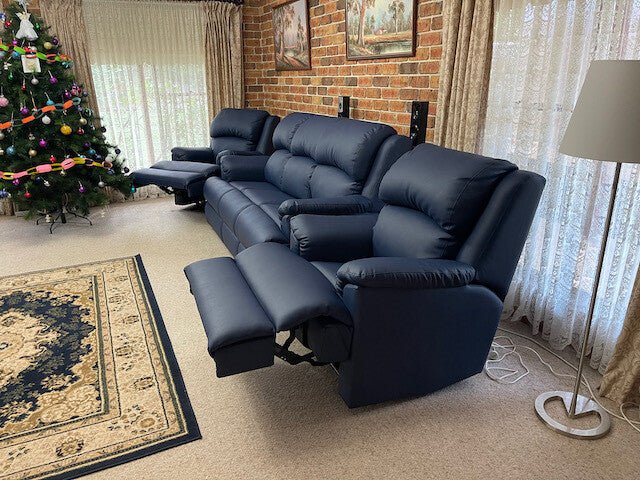 LIMA 3 SEATER + MANUAL RECLINER + MANUAL RECLINER IN LEATHER - Leisure Lounges