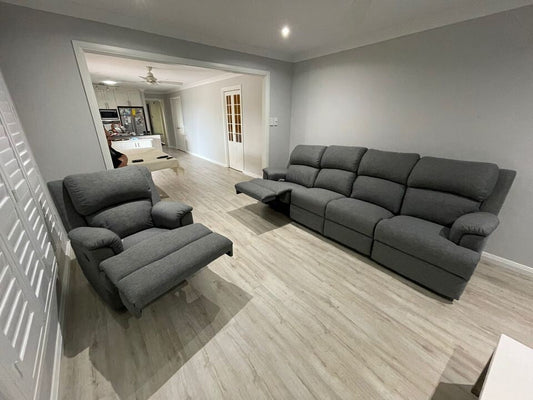 Lima 4 seater with one reclining seat + single recliner - Leisure Lounges