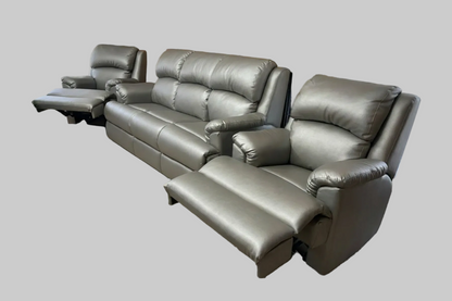 Gray leather recliner sofa set 