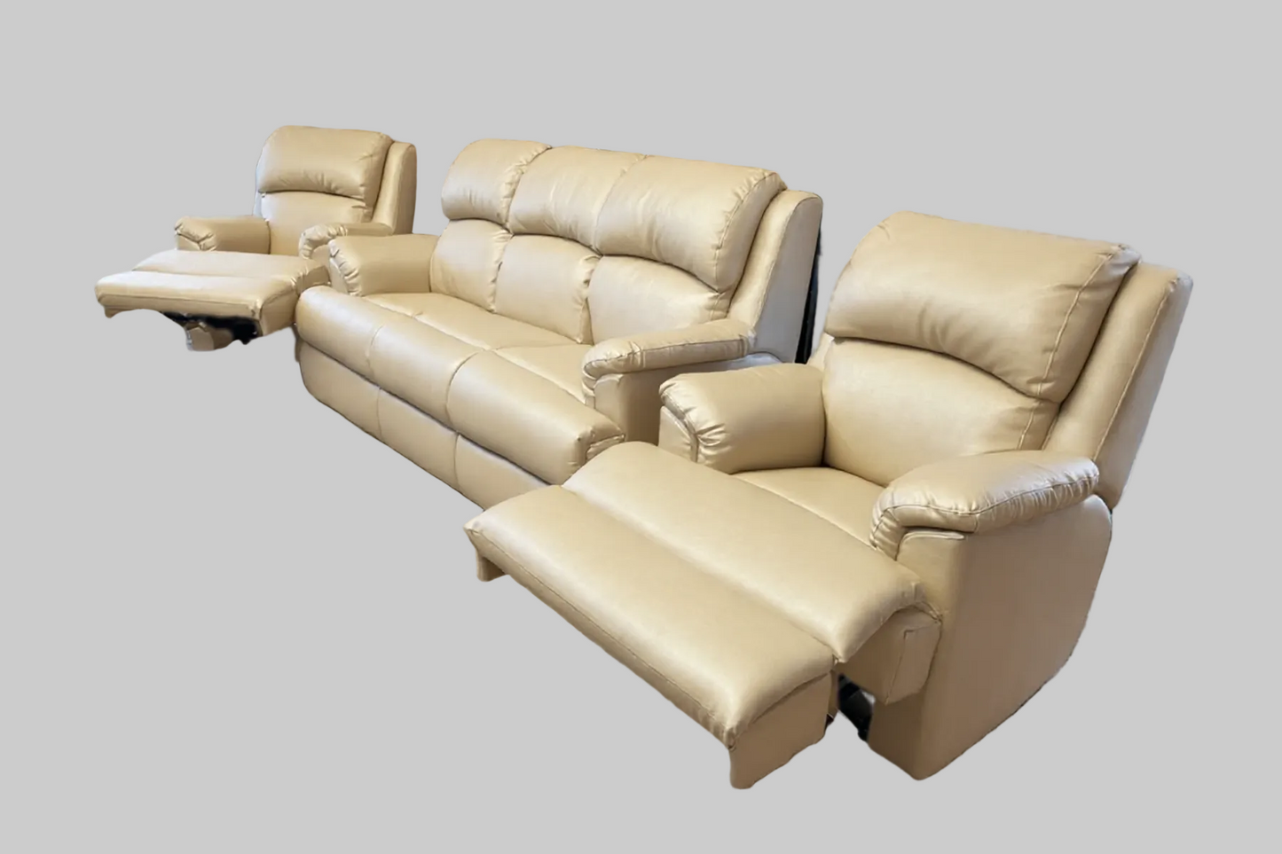 Beige sectional sofa with reclining chairs 