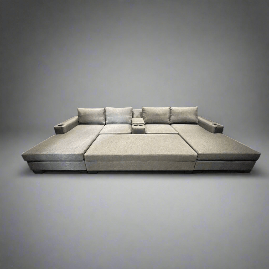 Larkham Double Chaise Lounge configured with centre storage console, cup holders and matching ottoman.
