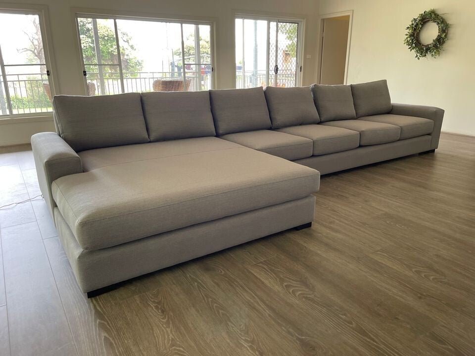 Completed Larkham extra-wide double chaise lounge installed in an Australian living and media room.