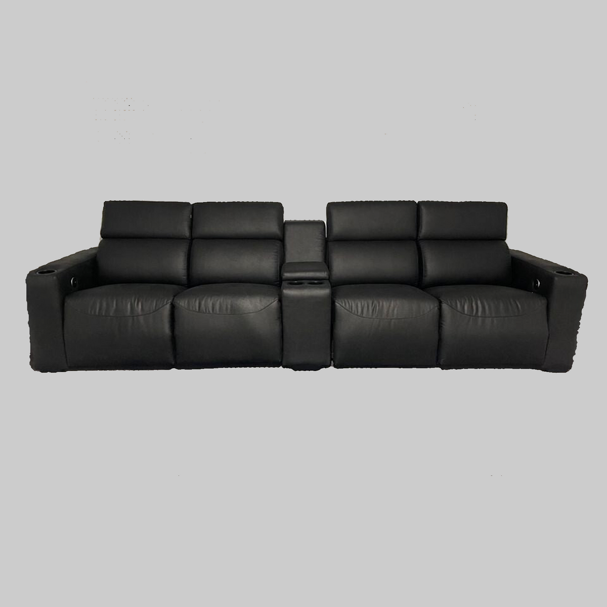 Maximus Headrest Recliners Media Package showing individual consoles, cup holders and electric recliner seating.