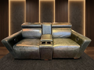 2-seater leather recliner with console