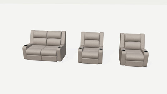 Presidential recliner suite starting design with a two-seater sofa and two individual recliners in a 3D preview